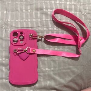 Matte Pink iPhone Case with Crossbody Strap for Iphone 15 Pro Max